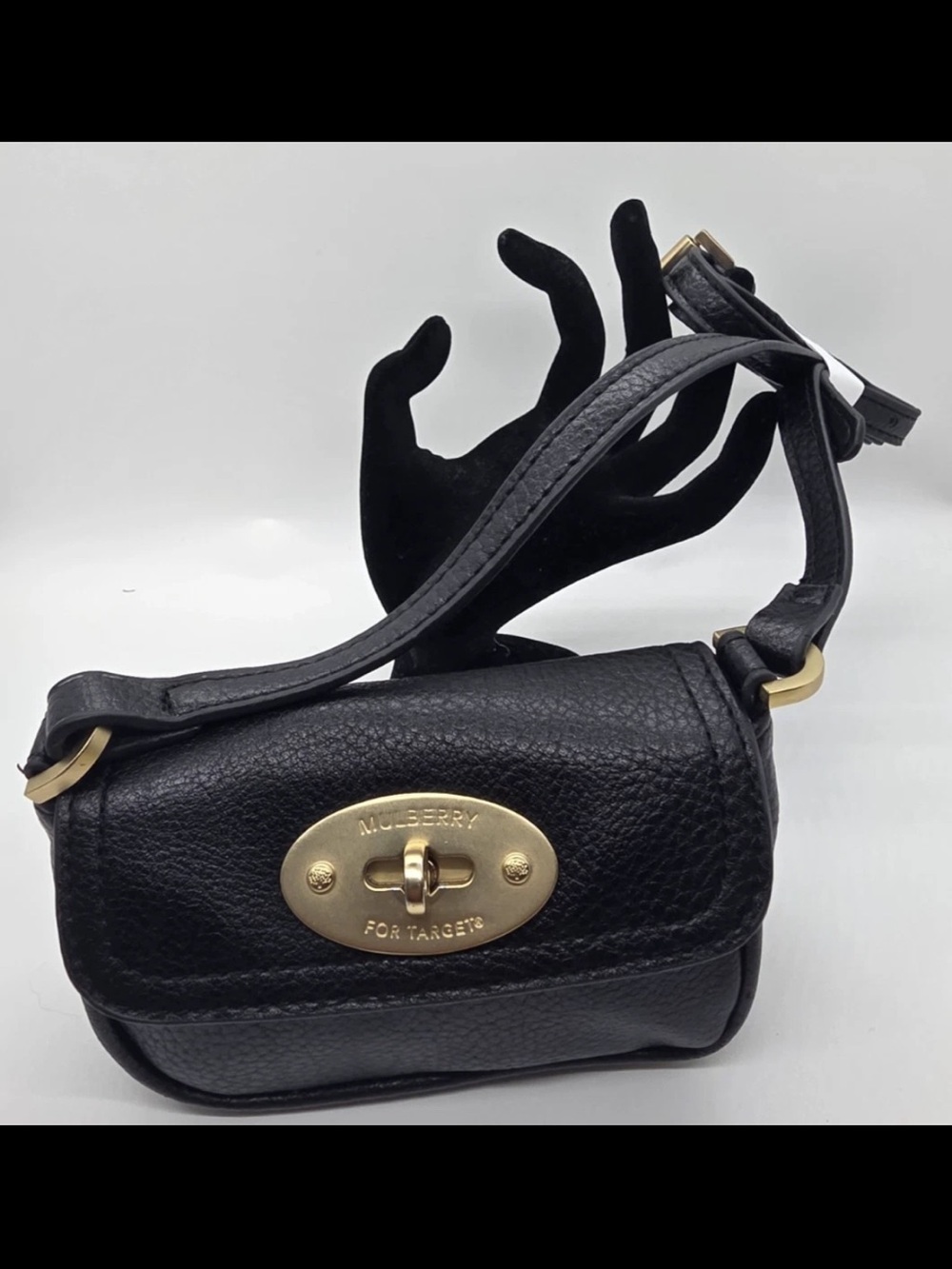 Mulberry Black Pebbled Leather Mini Crossbody with Gold Turnlock